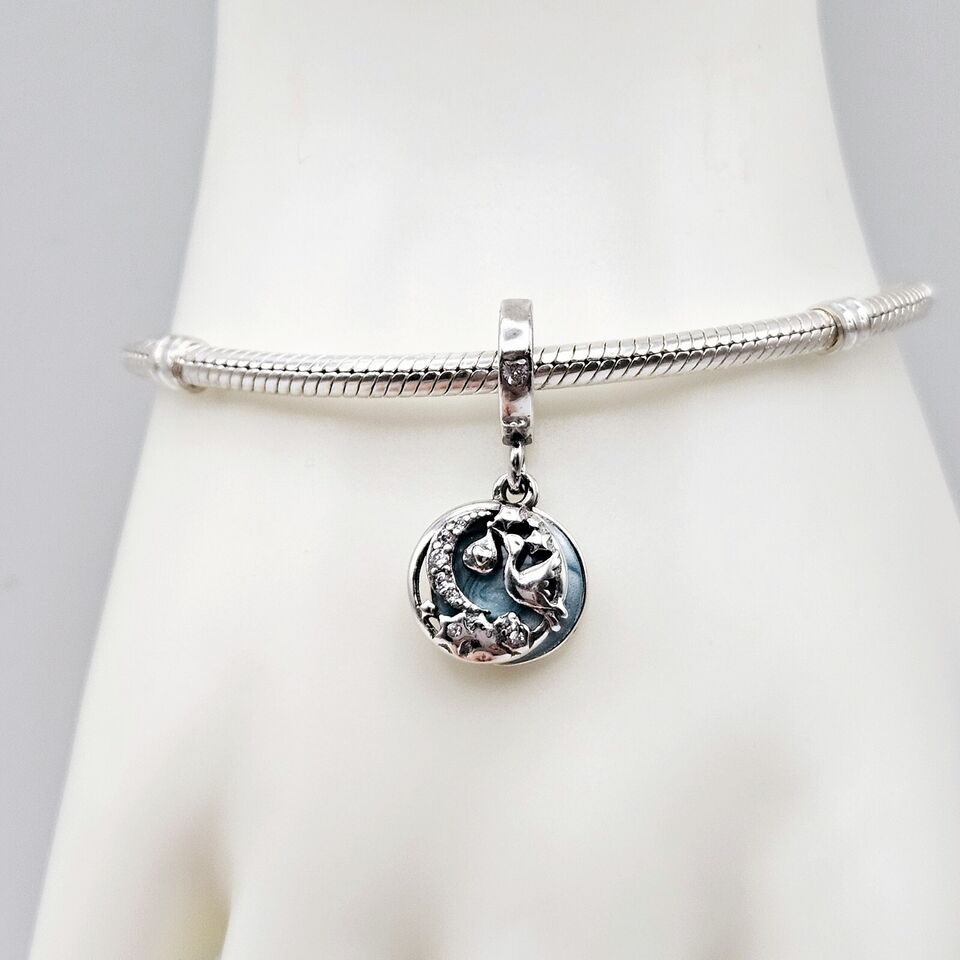 Stork & Newborn Baby Gift Dangle Charm - bellissi