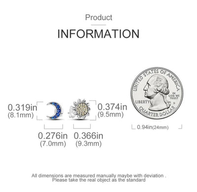 Stud Earrings Blue Zirconia Moon & Yellow Sun - bellissi