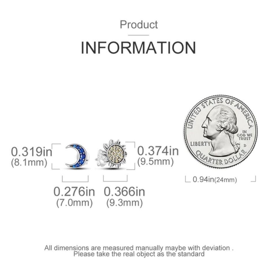 Stud Earrings Blue Zirconia Moon & Yellow Sun - bellissi