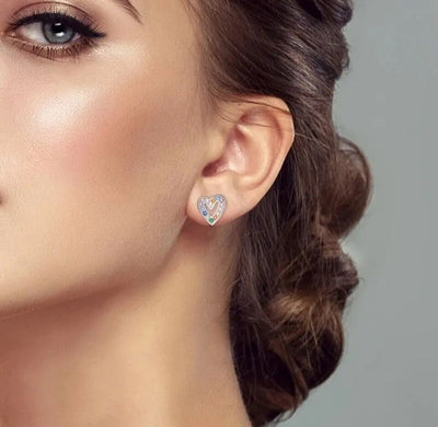 Stud Earrings Hearts With Multicoloured Zirconia - bellissi