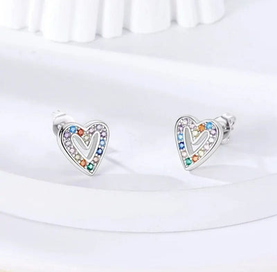 Stud Earrings Hearts With Multicoloured Zirconia - bellissi