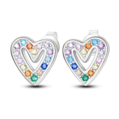 Stud Earrings Hearts With Multicoloured Zirconia - bellissi