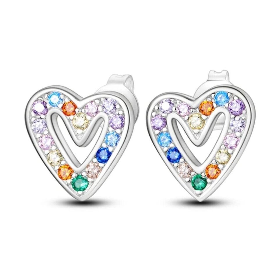 Stud Earrings Hearts With Multicoloured Zirconia - bellissi