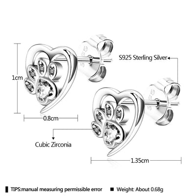 Stud Earrings Paw With Heart Pink Zirconia - bellissi