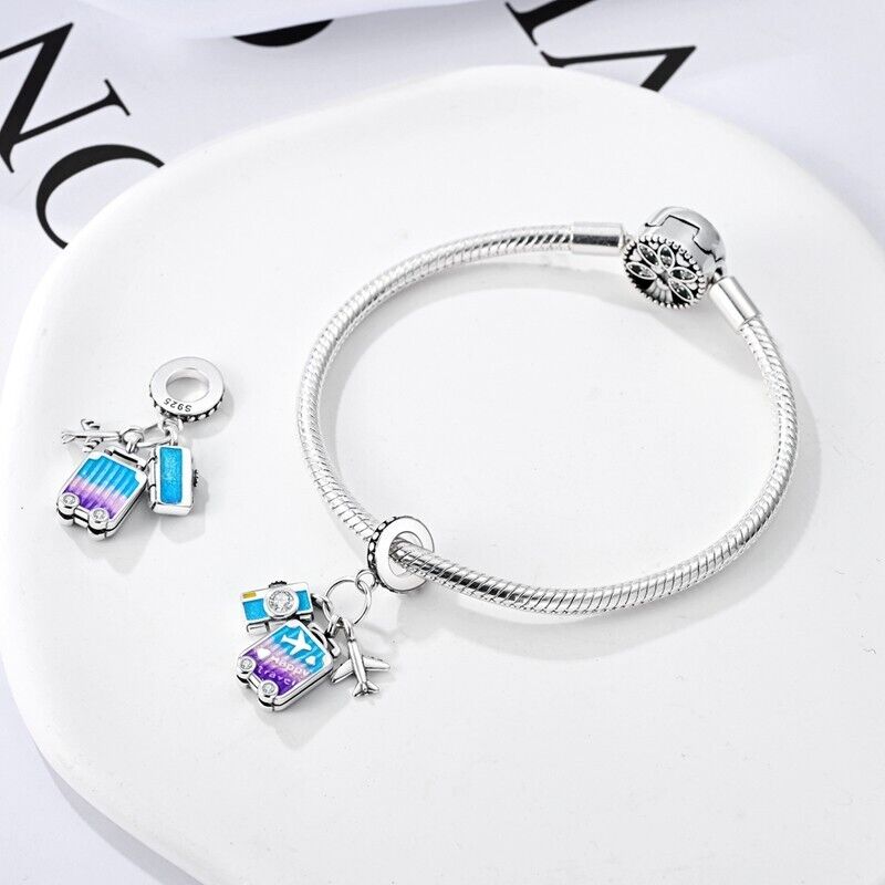 Suitcase Plane & Camera Dangle Charm - bellissi