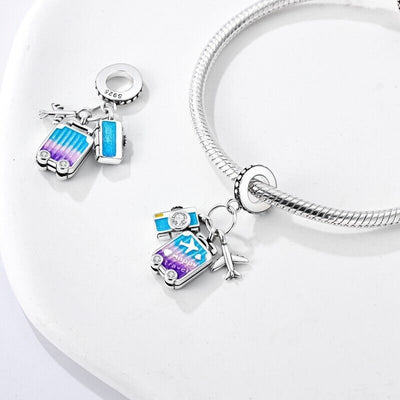 Suitcase Plane & Camera Dangle Charm - bellissi