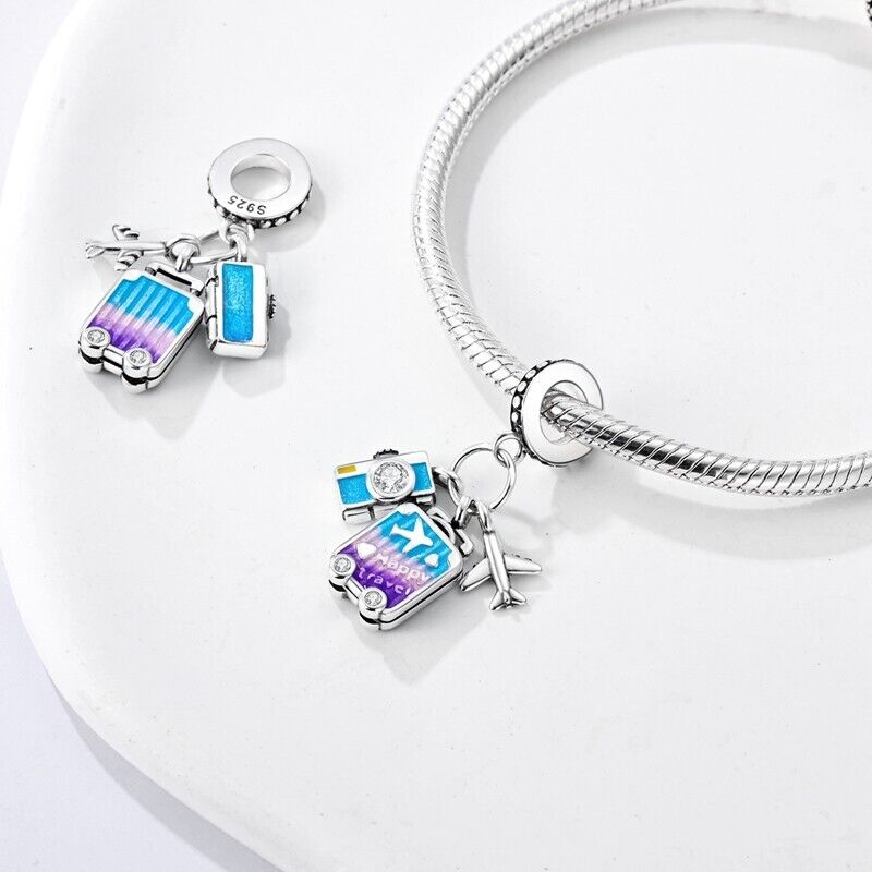 Suitcase Plane & Camera Dangle Charm - bellissi