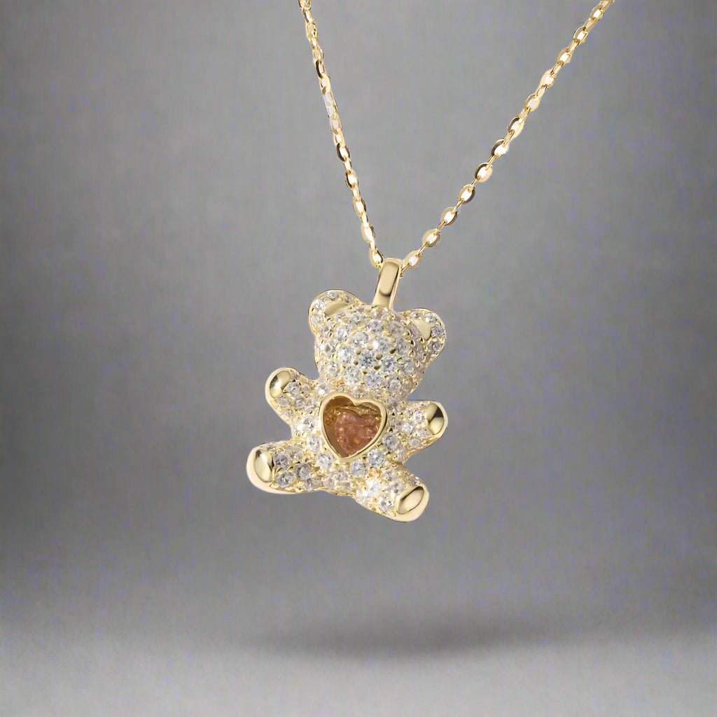 Teddy Bear Necklace With Cubic Zirconia - bellissi