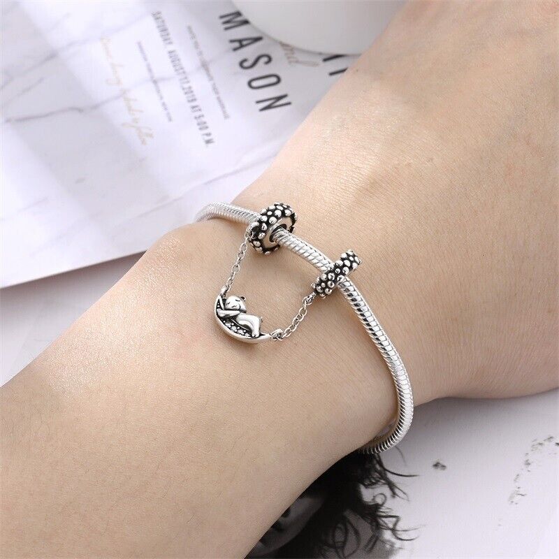 Teddy Bear On A Swing Dangle Charm - bellissi