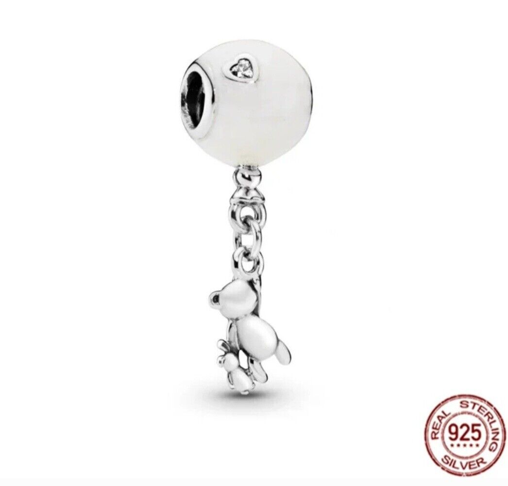 Teddy Bear Pearl Balloon Heart Charm - bellissi