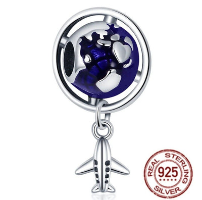 Travel Airplane Blue Globe Earth Dangle Charm - bellissi