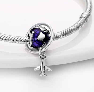 Travel Airplane Blue Globe Earth Dangle Charm - bellissi