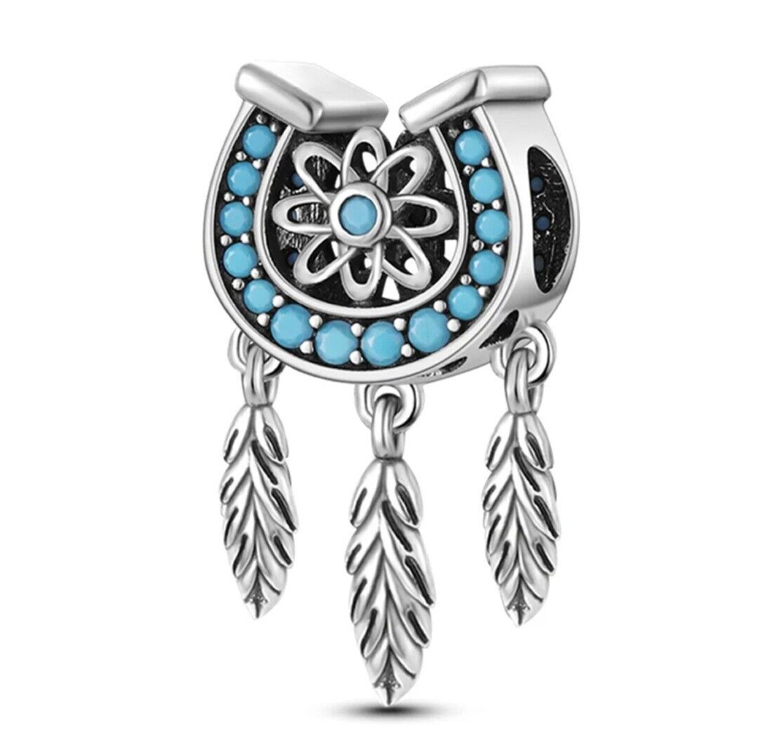 Turquoise Horseshoe Dreamcatcher Dangle Charm - bellissi
