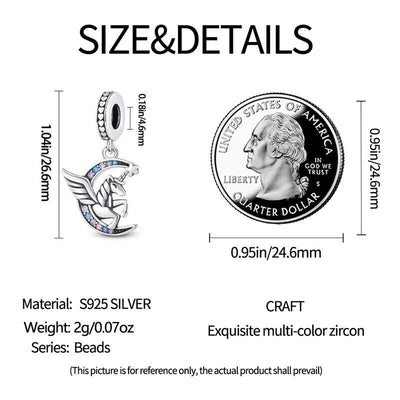Unicorn Pegasus on Zircon Moon Dangle Charm - bellissi