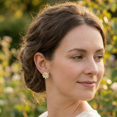 White Lotus Flower Stud Earrings - bellissi