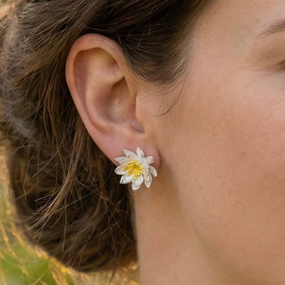 White Lotus Flower Stud Earrings - bellissi