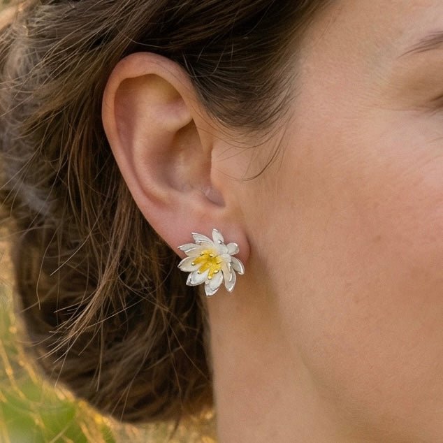 White Lotus Flower Stud Earrings - bellissi