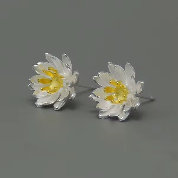 White Lotus Flower Stud Earrings - bellissi