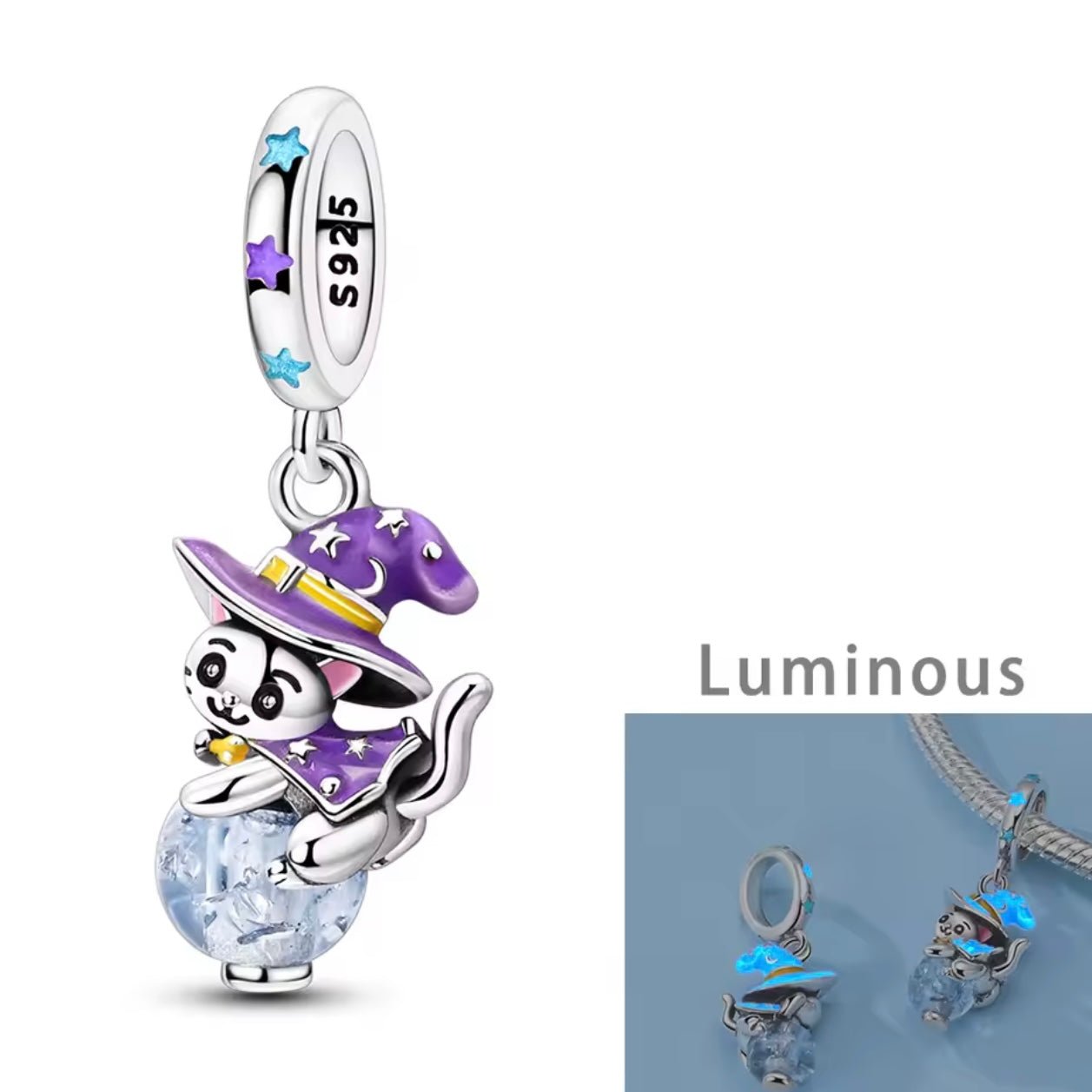 Wizard Cat on a Magic Orb Charm - bellissi