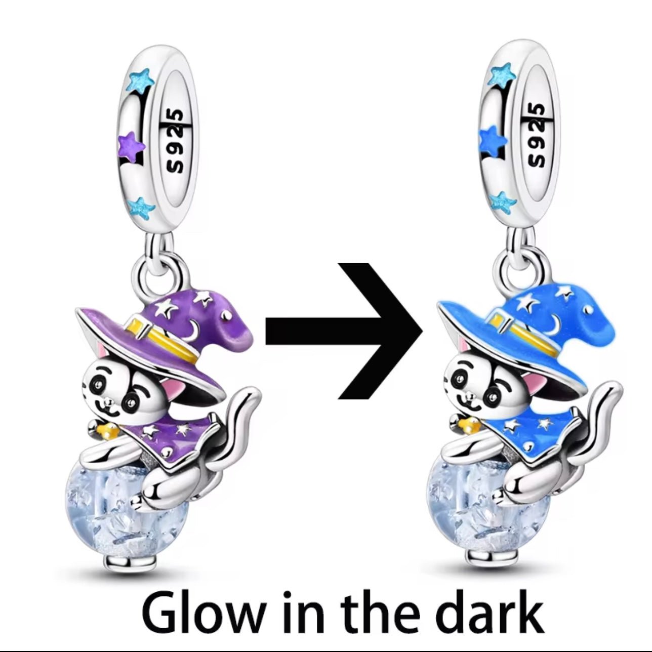 Wizard Cat on a Magic Orb Charm - bellissi