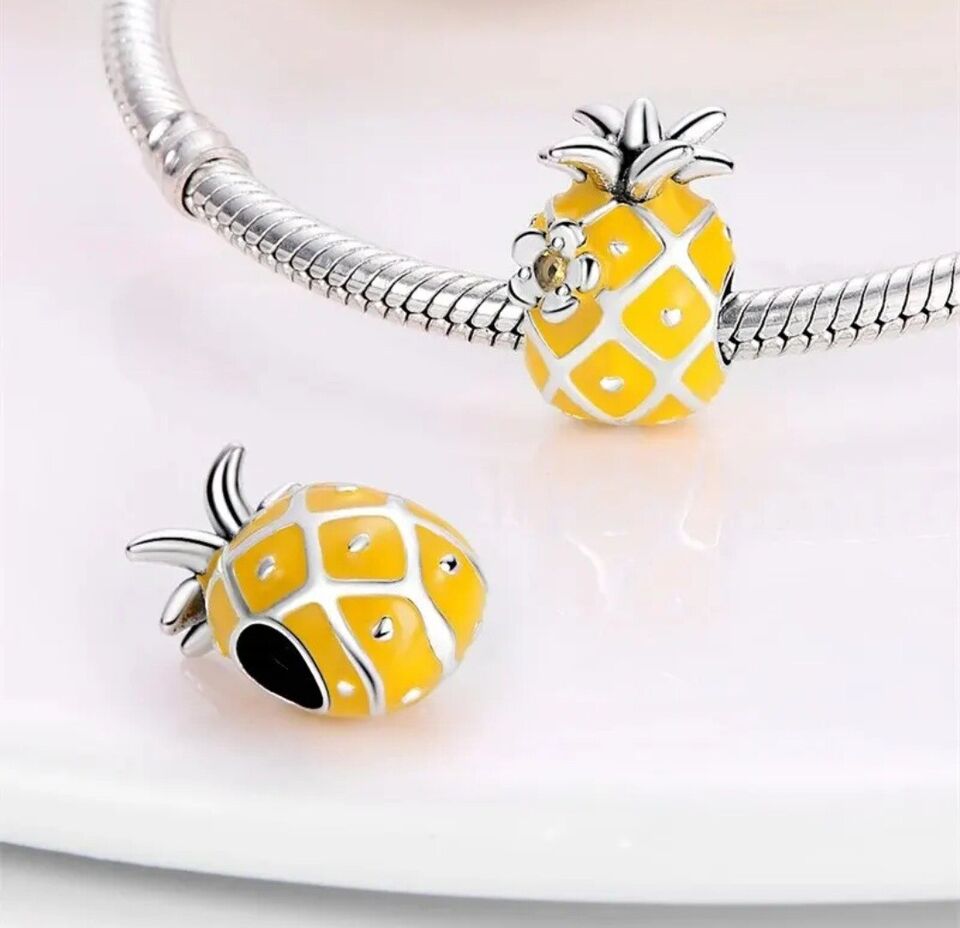 Yellow Pinaple & Flower Bead Charm - bellissi