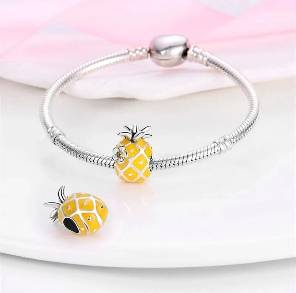 Yellow Pinaple & Flower Bead Charm - bellissi