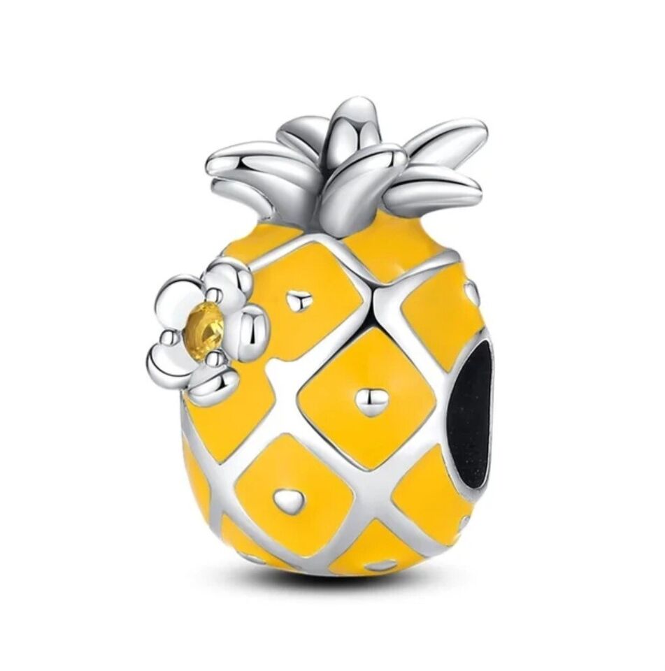 Yellow Pinaple & Flower Bead Charm - bellissi
