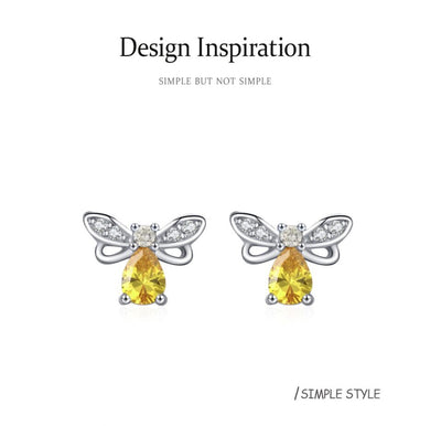 Yellow Zirconia Honey Bee Stud Earrings - bellissi